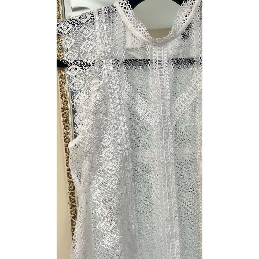 INC International Concepts Medium Sheer Lace Sleeveless Blouse Mock Neck Top - Picture 3 of 7